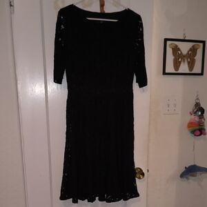 Adrianna Papell | Black Lace Long Sleeve Dress